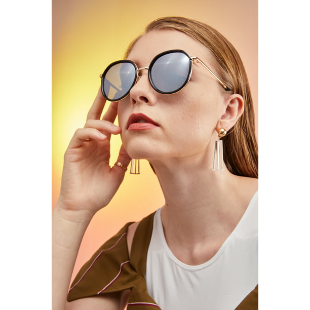 Vintage Round Sunglasses Women Anti-reflective Lens Female 